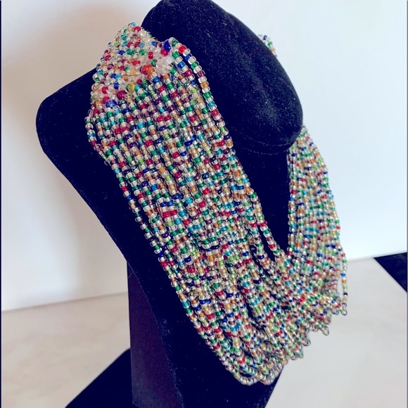 Bead Necklace Iridescent Glass Multi Colors - Picture 2 of 3